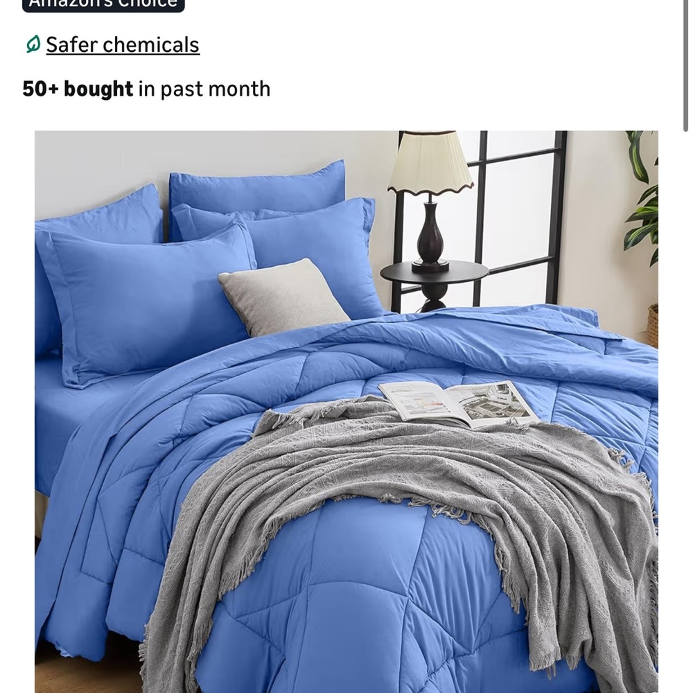 Blue Bedding Set with Gray Accents